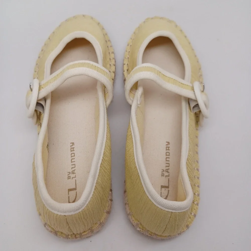 CL by Laundry Yellow Fabric Mary Jane Espadrille Flats EMS-002 Womens 6M
